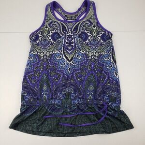 Athleta Top Women's Medium Purple Paisley Racerback Built-in-Bra Workout Top